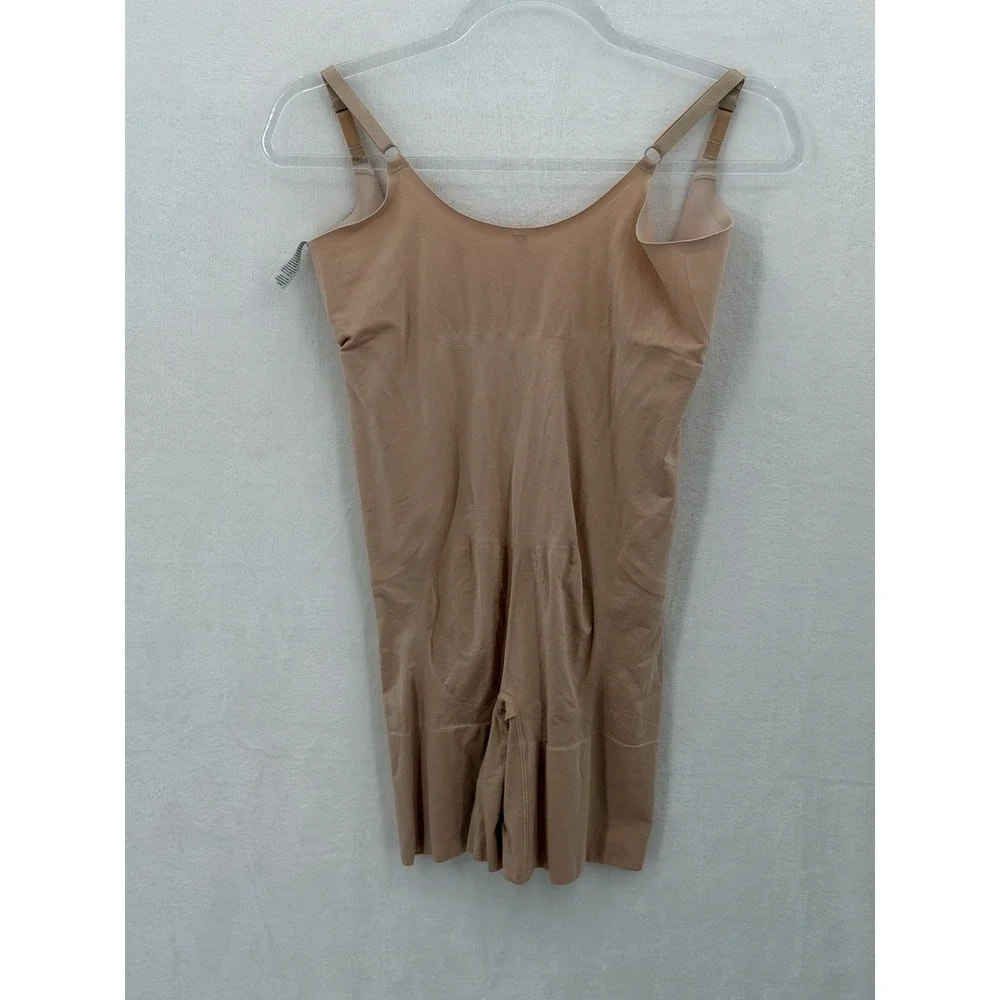 Spanx Bodysuit Womens XL Beige OnCore Open-Bust Mid Thigh Slimming Shapewear